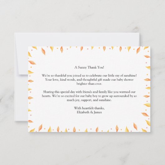 Hier komt het Baby shower van de Zoon dank u kaart (Achterkant)