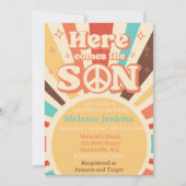 Hier komt het Baby shower van de zoon Kaart (Voorkant)