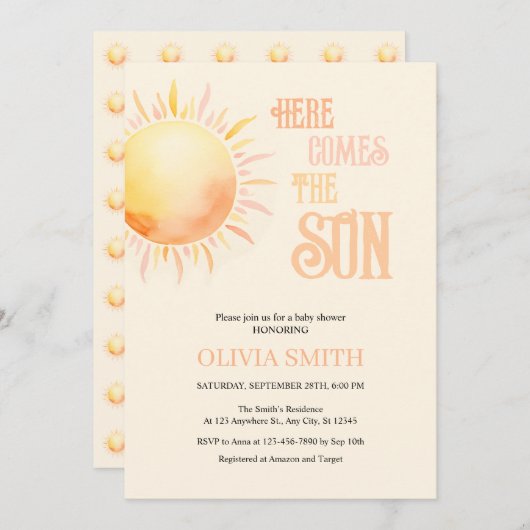 Hier komt het Baby shower van de zoon Kaart (Voorkant / Achterkant)