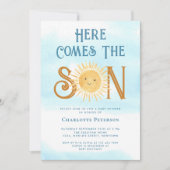 Hier komt het Baby shower van de zoon Kaart (Voorkant)