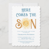 Hier komt het Baby shower van de zoon Kaart (Voorkant)