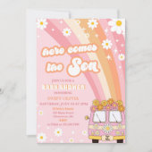 Hier komt het Baby shower van de zoon Kaart (Voorkant)