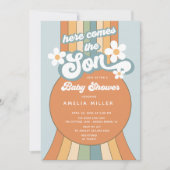 Hier komt het Baby shower van de zoon Kaart (Voorkant)