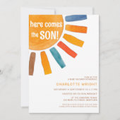 Hier komt het Baby shower van de zoon Kaart (Voorkant)