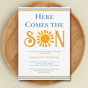 Hier komt het Baby shower van de zoon Kaart