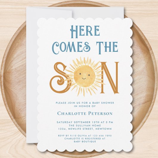 Hier komt het Baby shower van de zoon Kaart