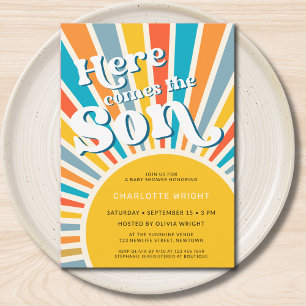 Hier komt het Baby shower van de zoon Kaart