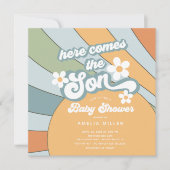 Hier komt het Baby shower van de zoon Kaart (Voorkant)