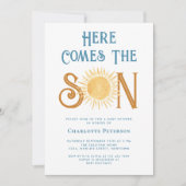 Hier komt het Baby shower van de zoon Kaart (Voorkant)