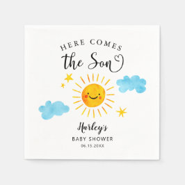 Hier komt het Baby shower van de zoon Napkins Servet