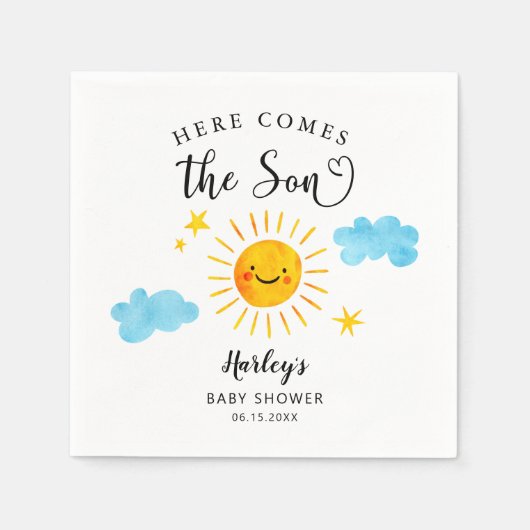 Hier komt het Baby shower van de zoon Napkins Servet (Voorkant)