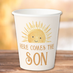 Hier komt het Baby shower van de zoon Papieren Bekers