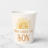 Hier komt het Baby shower van de zoon Papieren Bekers (Voorkant)