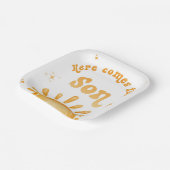 Hier komt het Baby shower van de zoon Papieren Bordje (Gebogen)