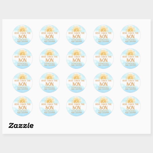 Hier komt het Baby shower van de zoon Ronde Sticker (Vel)