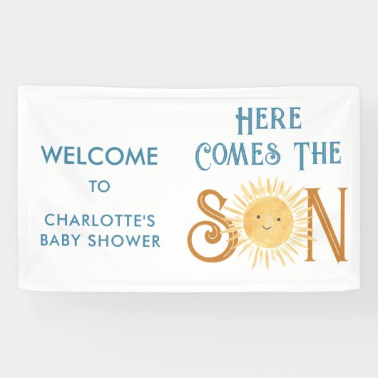 Hier komt het Baby shower van de zoon Spandoek (Horizontaal)