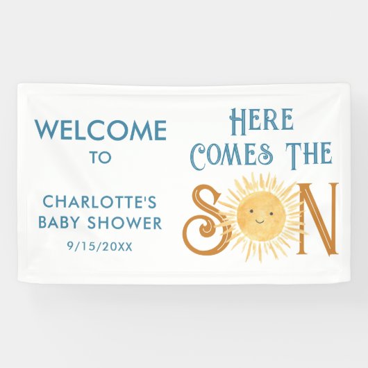 Hier komt het Baby shower van de zoon Spandoek (Horizontaal)