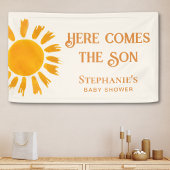 Hier komt het Baby shower van de zoon Spandoek