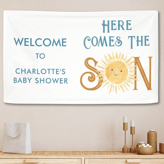 Hier komt het Baby shower van de zoon Spandoek