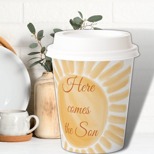 Hier komt het Baby shower van de Zoon Zonneuwen Papieren Bekers