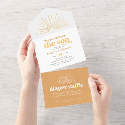 Hier komt het Baby shower van Son Sunshine All In One Uitnodiging (Afscheurbaar)