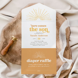 Hier komt het Baby shower van Son Sunshine All In One Uitnodiging