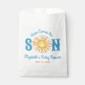 Hier komt het Baby shower van Son Sunshine Bedankzakje (Voorkant)