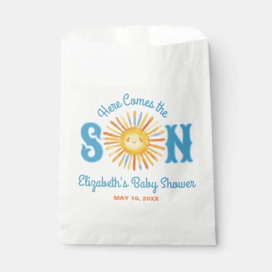 Hier komt het Baby shower van Son Sunshine Bedankzakje (Voorkant)