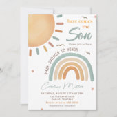 Hier komt het Baby shower van Son Sunshine Kaart (Voorkant)