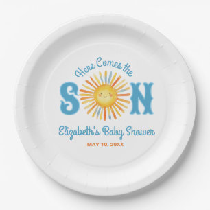Hier komt het Baby shower van Son Sunshine Papieren Bordje