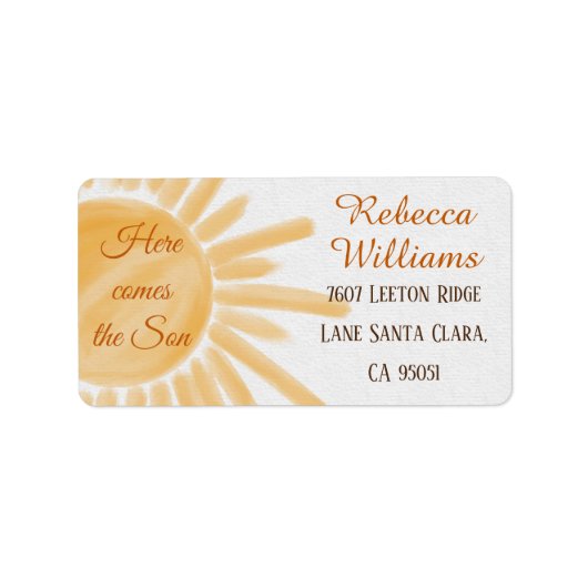 Hier komt het Baby shower van Son Sunshine Ray Etiket (Voorkant)