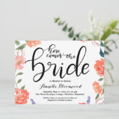 Hier komt het Bride Floral Vrijgezellenfeest Kaart (Staand voorkant)