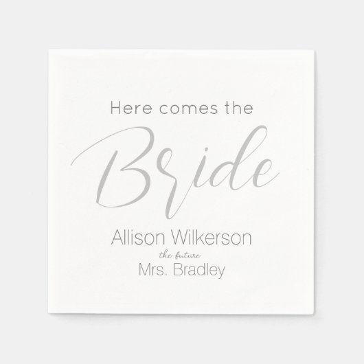 Hier komt het Bride Script Vrijgezellenfeest Servet (Voorkant)