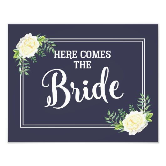 Hier komt het bruidbruiloft-marineschip Navy Ivory Foto Afdruk (Voorkant)