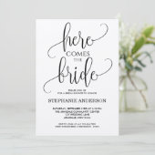 Hier komt het bruidzwarte vrijgezellenfeest kaart (Staand voorkant)