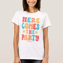 Hier Komt Het Feest Groovy Retro Maatwerk T-Shirt