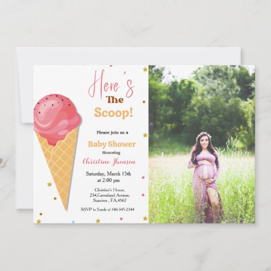 Hier komt het ijsschep baby shower kaart (Voorkant)