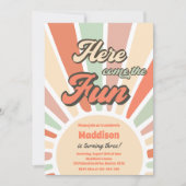 Hier komt het leuke Sunshine 3e verjaardagsfeestje Kaart (Voorkant)