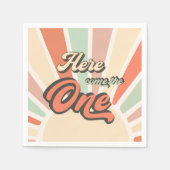 Hier komt het One Retro Rainbow Birthday Party Servet (Voorkant)