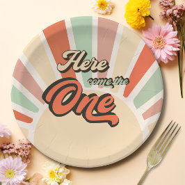 Hier komt het One Sunshine Retro verjaardagsfeestj Papieren Bordje