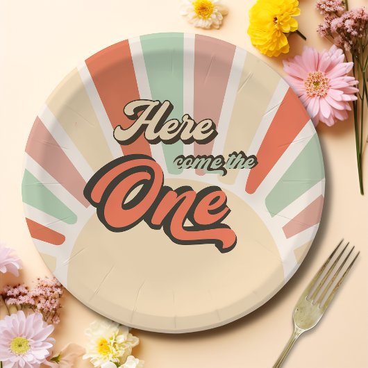 Hier komt het One Sunshine Retro verjaardagsfeestj Papieren Bordje