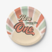 Hier komt het One Sunshine Retro verjaardagsfeestj Papieren Bordje (Voorkant)