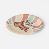 Hier komt het One Sunshine Retro verjaardagsfeestj Papieren Bordje (Gekanteld)