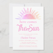 Hier komt het roze Baby shower Kaart (Voorkant)