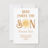 Hier komt het Son Baby shower bedankje Bedankkaart (Voorkant)