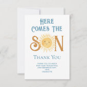Hier komt het Son Baby shower bedankje Bedankkaart (Voorkant)