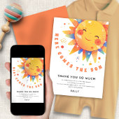 Hier komt het Son Baby shower bedankje Kaart