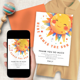 Hier komt het Son Baby shower bedankje Kaart