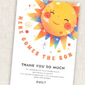 Hier komt het Son Baby shower bedankje Kaart