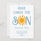 Hier komt het Son Baby shower bedankje Kaart (Voorkant)